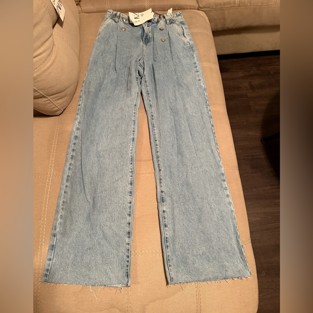 NWT Zara Sky Blue Denim Trousers